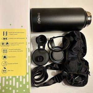 NIB DRINCO Stainless Steel 30oz Water Bottle with carrying case black